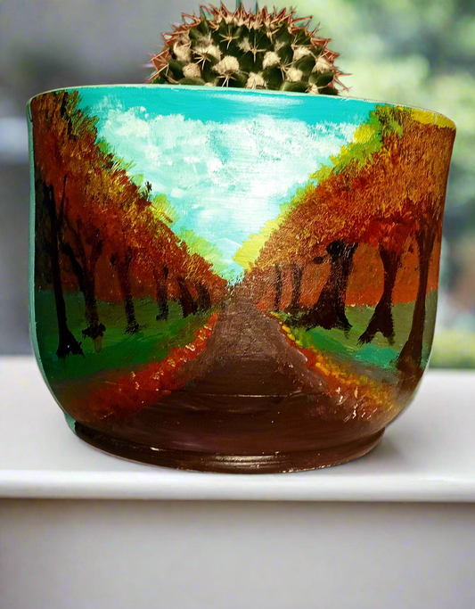 Hand-painted pot___autumn forest