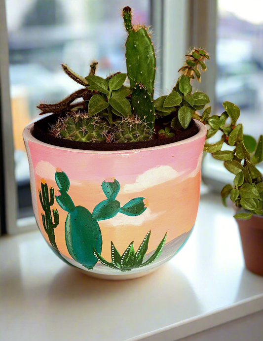 Hand-painted pot___cacti in the desert