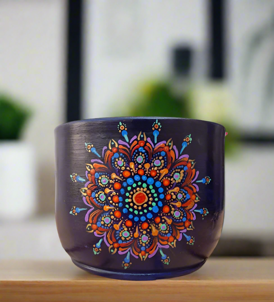 Hand-painted terracota pot (mandala art)