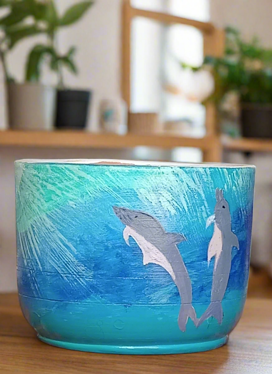 Hand-painted pot ___ under sea view