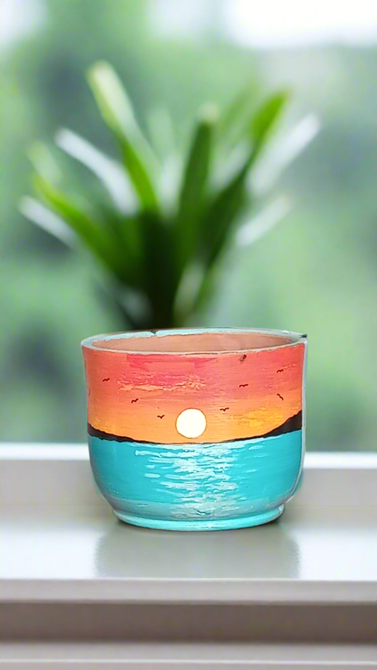 Hand-painted pots___ sunset view