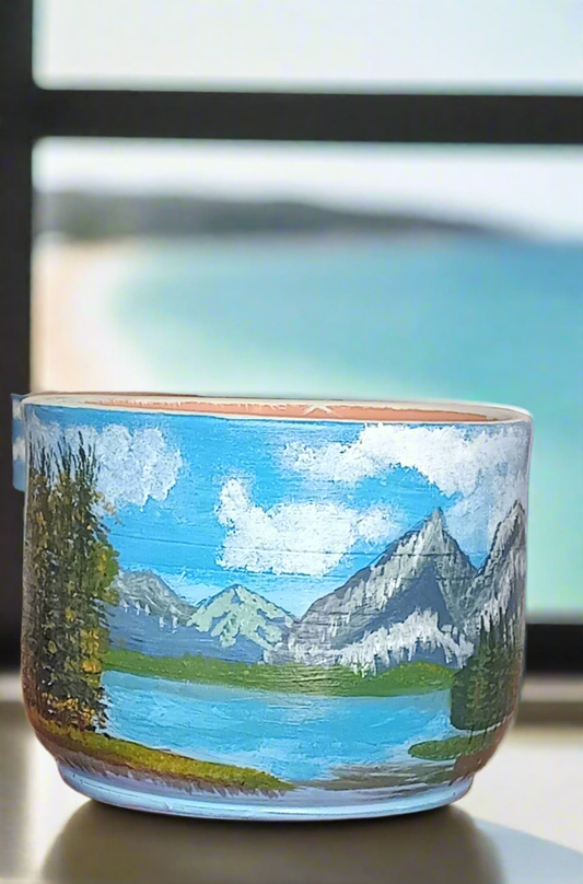 Hand-painted pot___snowy mountains